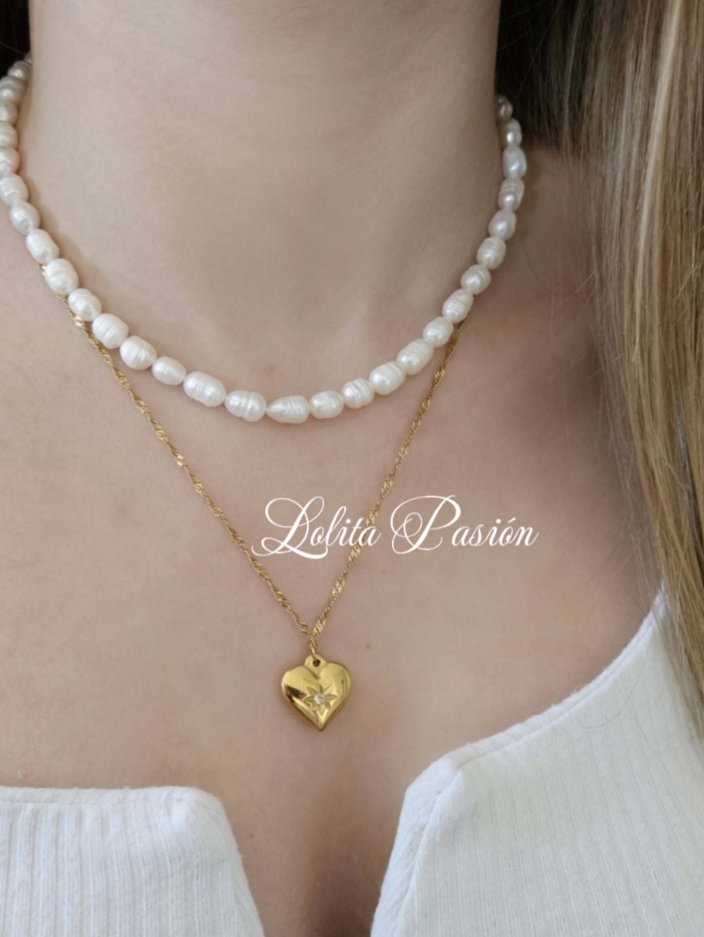 Collar corazón acero circonita