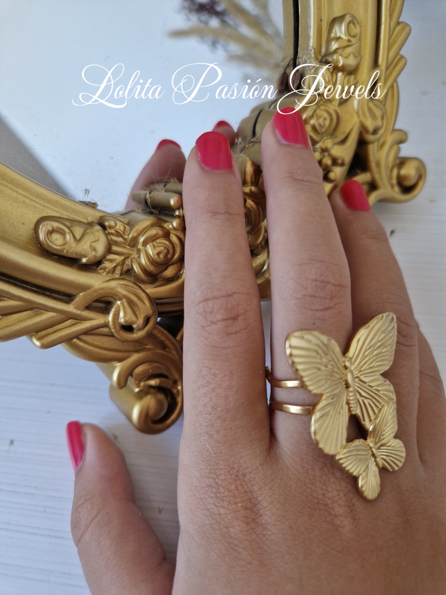 Anillo mariposas acero dorado ajustable