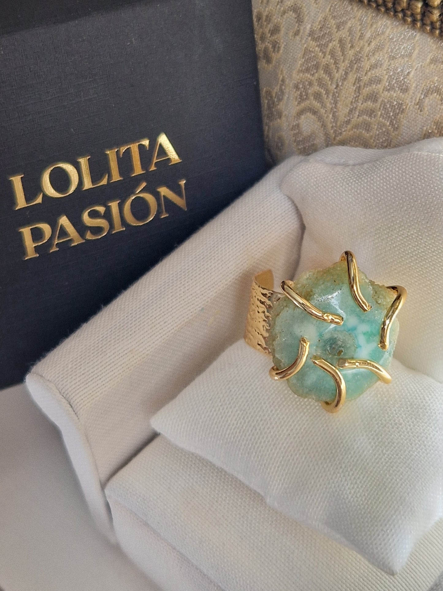 Anillo piedra ágata aguamarina ajustable