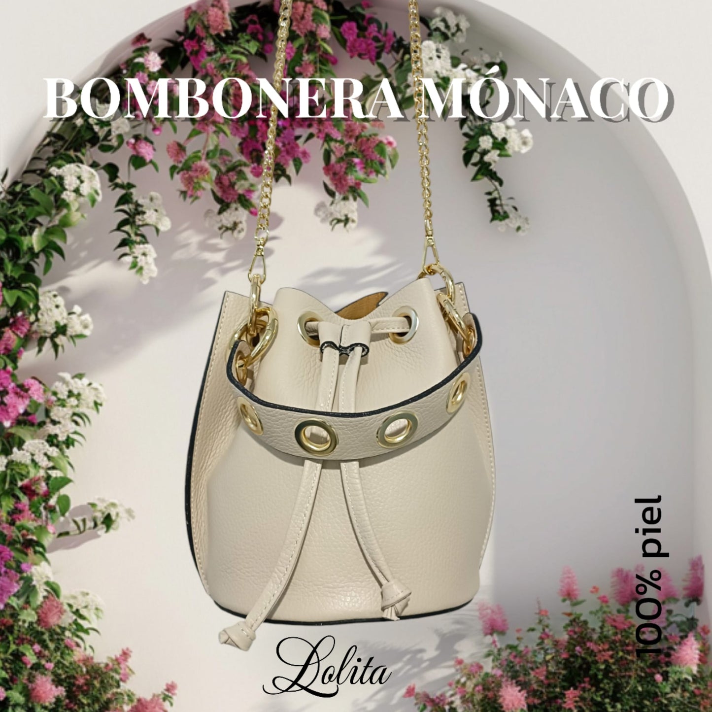 Bolso bombonera 100% cuero beige