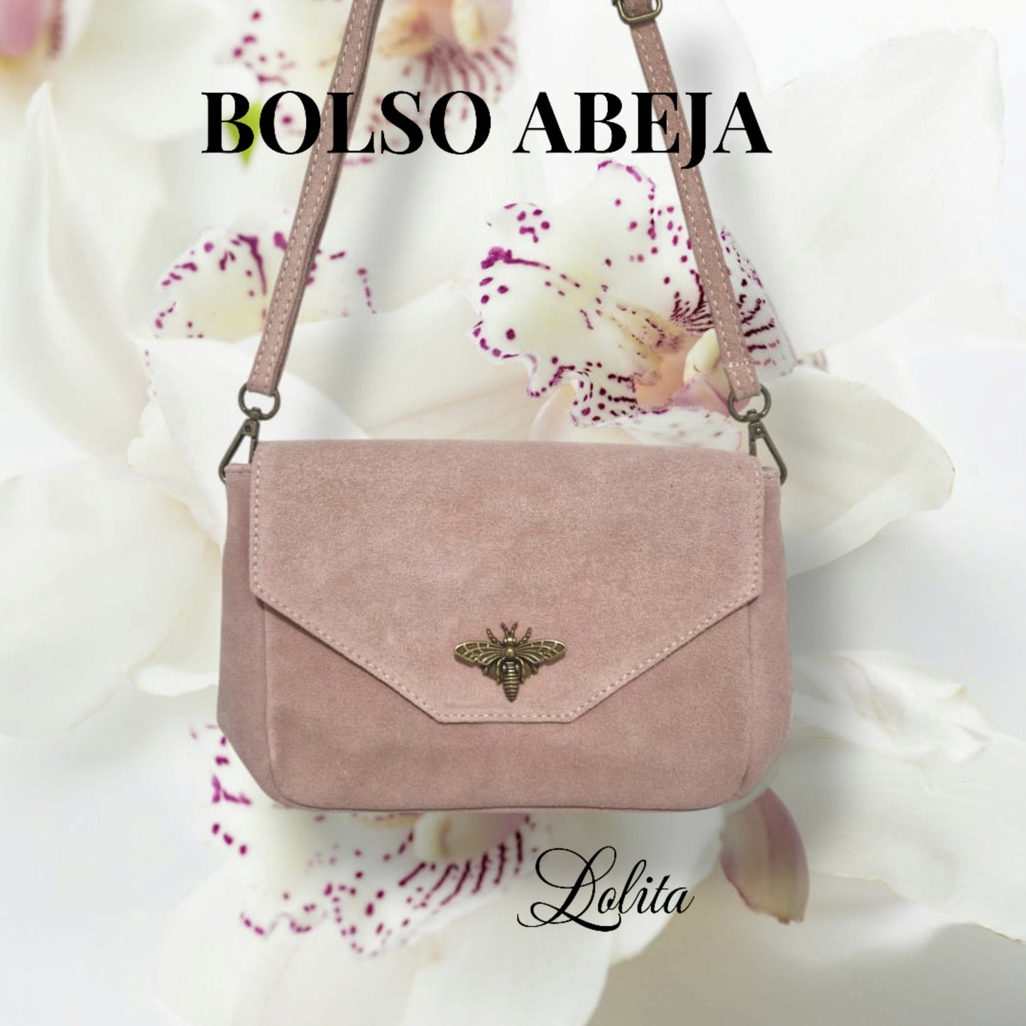 bolso bandolera de 100% piel rosa, abeja metálica