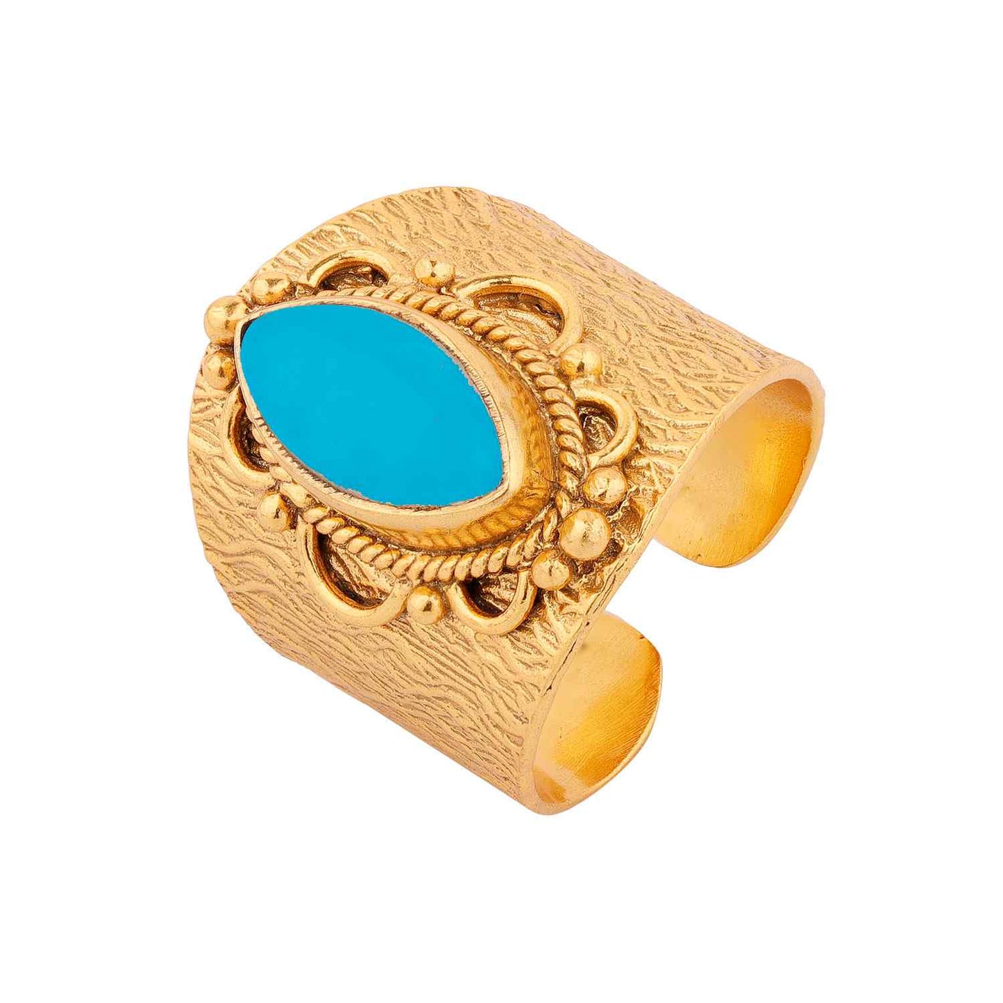 Anillo bronce bañado en Oro 18K con piedra turquesa ajustable