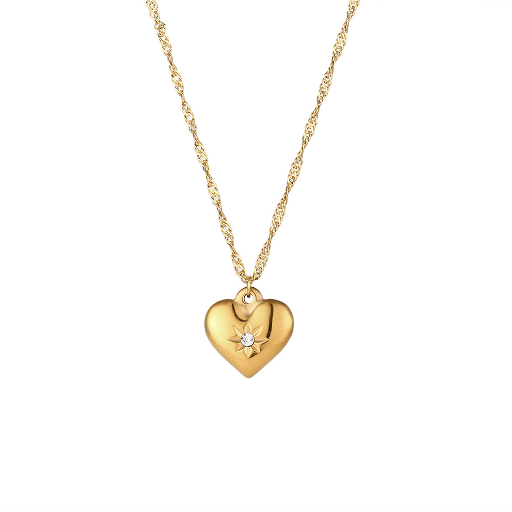 Collar corazón acero circonita