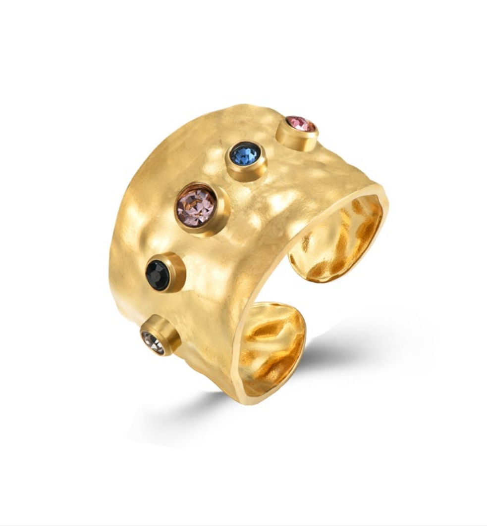 Anillo acero bañado en Oro 18K