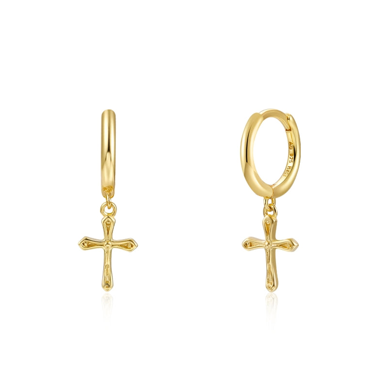 Pendientes cruz aro dorado