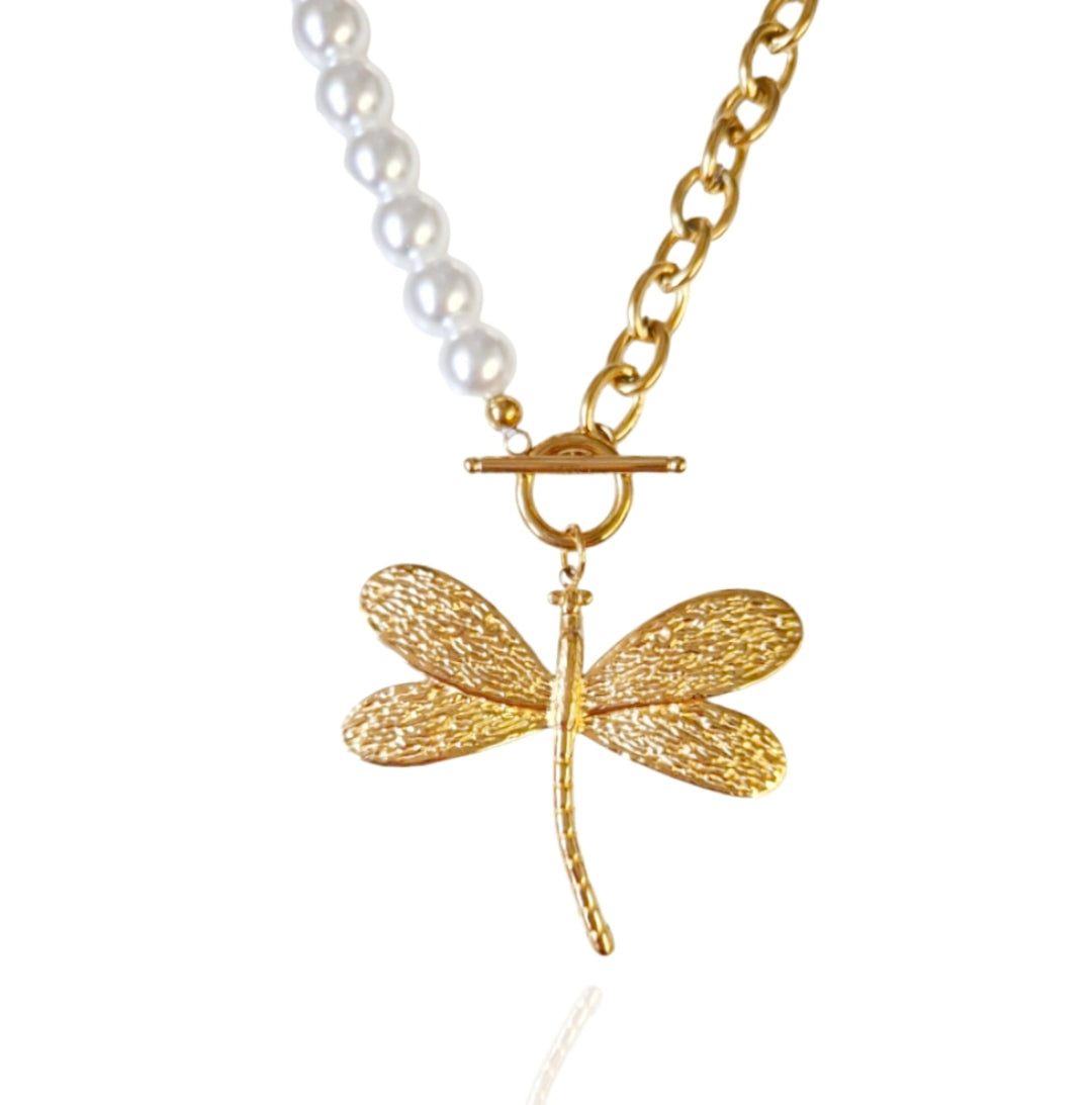 Collar libélula dorado