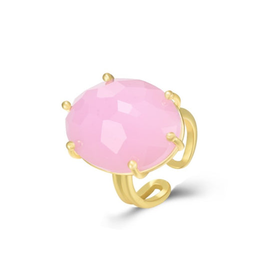 Anillo bronce cuarzo rosa bañado en Oro 18k