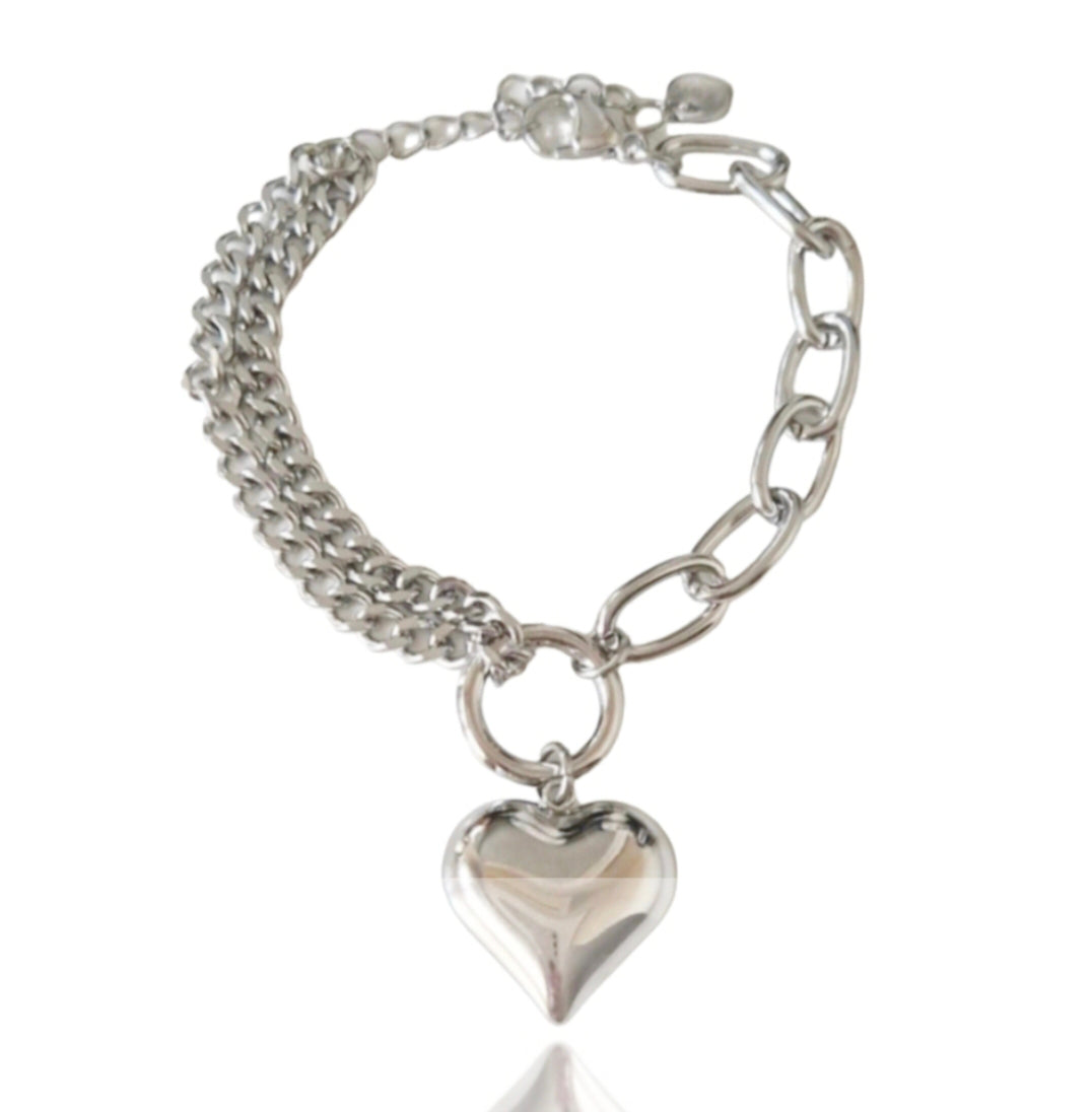 Pulsera corazón plateado