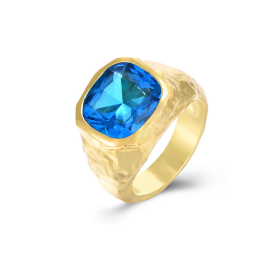 anillo topacio azul bañado en Oro 18k